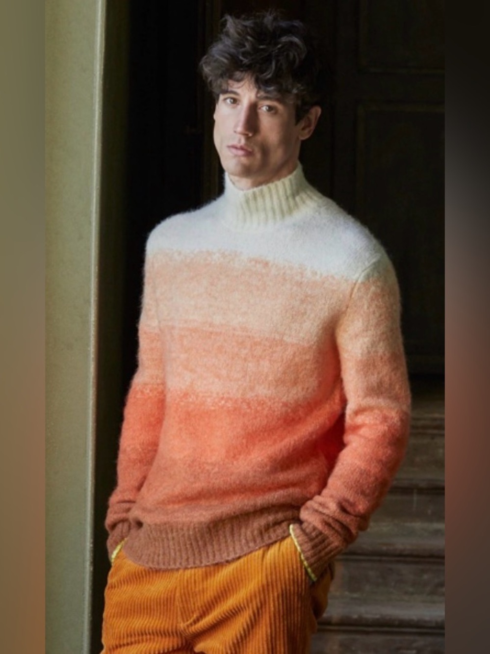 Scotch & Soda Alpaca Wool Gradient Multicolor Orange Turtleneck Sweater S Preppy
